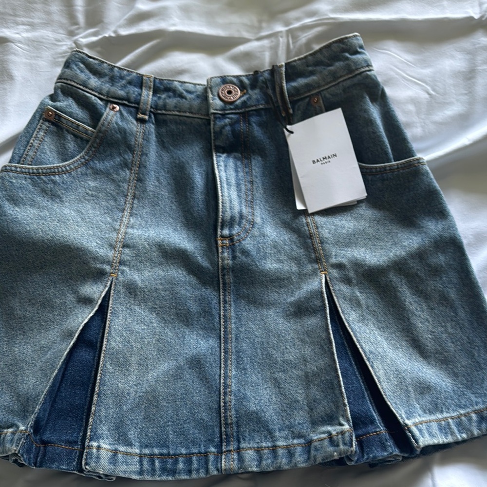 Balmain Denim Skirt with Pleats